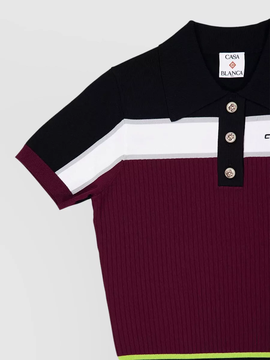 Casablanca Striped Ribbed Slim-Fit Short-Sleeve Polo Top