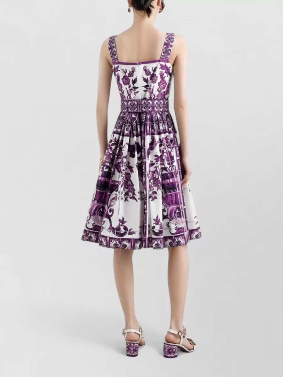 Dolce&Gabbana Midi Dress Button Detail Floral Majolica