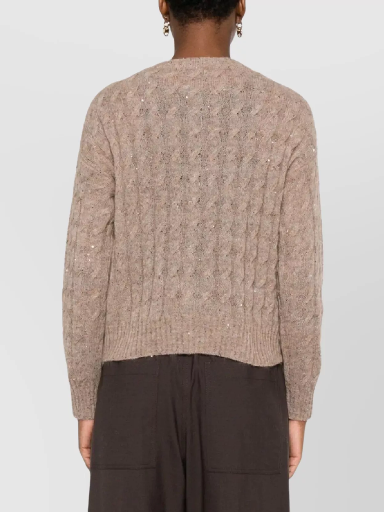 Brunello Cucinelli Sequin-embellished Cable-knit Cardigan In Brown