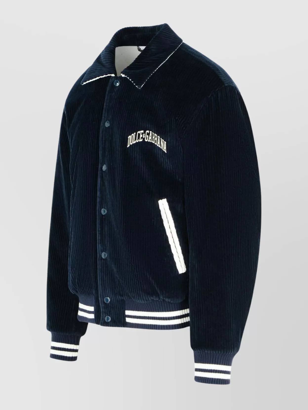 Dolce & Gabbana Cotton Bomber Jacket Ribbed Cuffs In Black