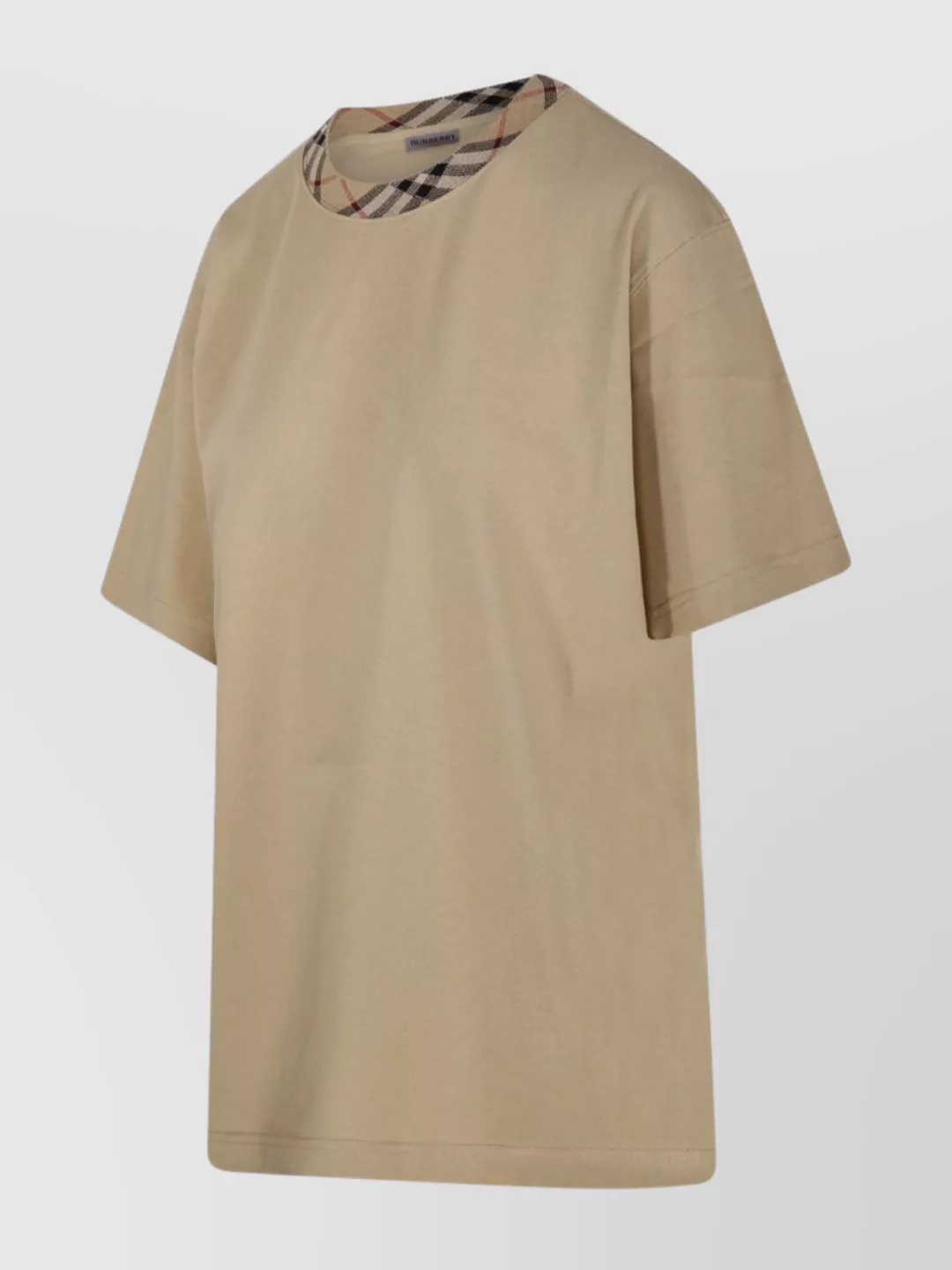 Burberry Checked Trim Round Neck Short Sleeve T-Shirt