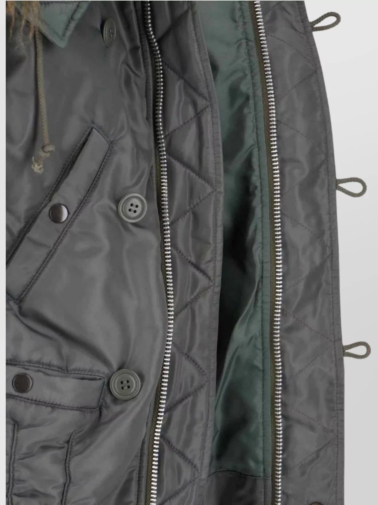 Junya Watanabe Quilted Jacket With Drawstring Hood And Fur Trim