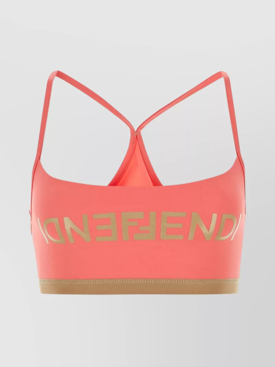 Shop Fendi V-neckline Tech Fabric Top With Elastic Underband In Pink