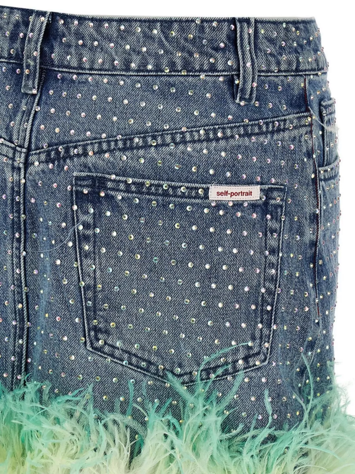 Self-portrait Self Portrait 'blue Rhinstone Feather Denim' Skirt