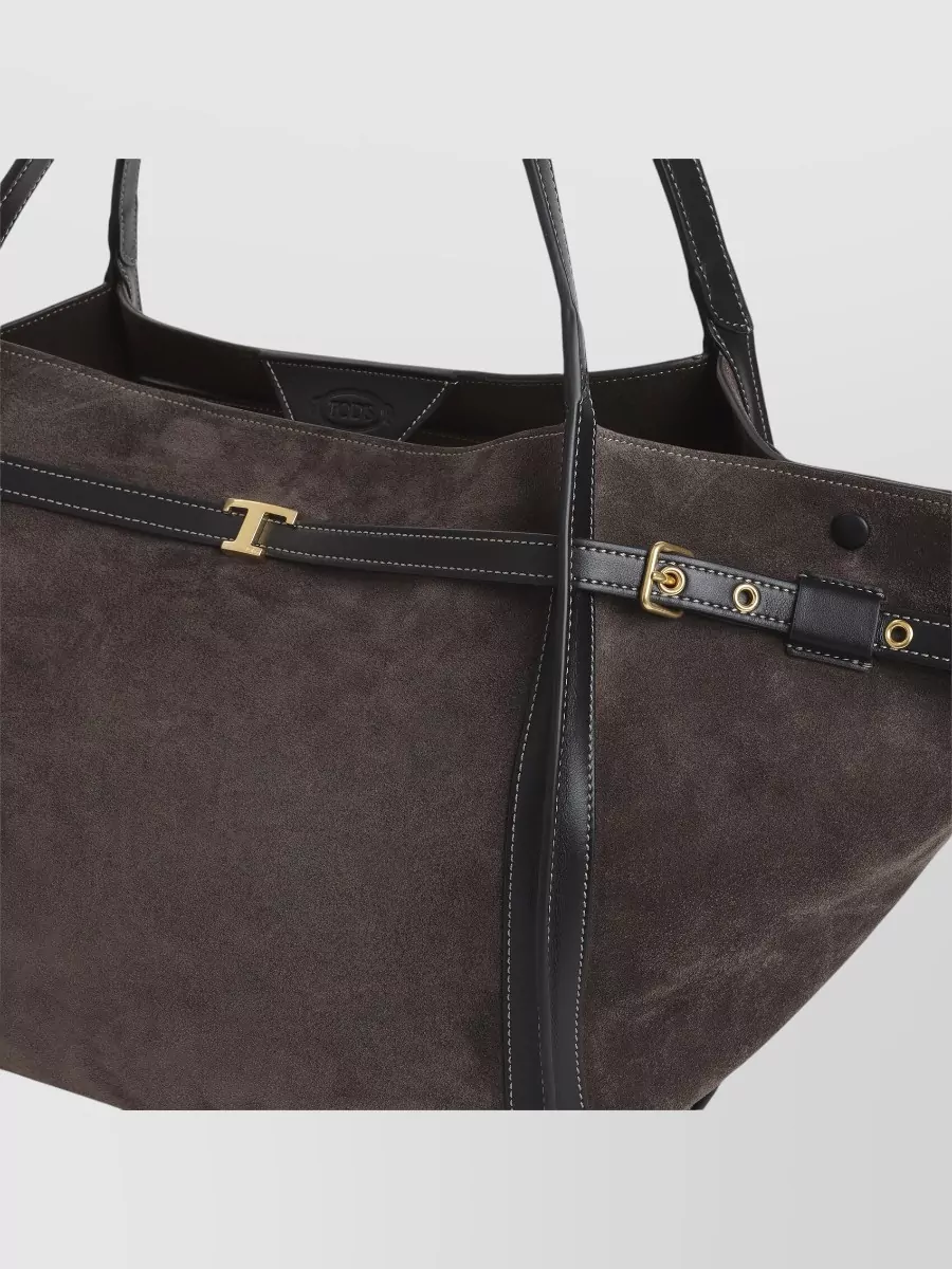 Tod's T Timeless Medium Suede Leather Tote Bag
