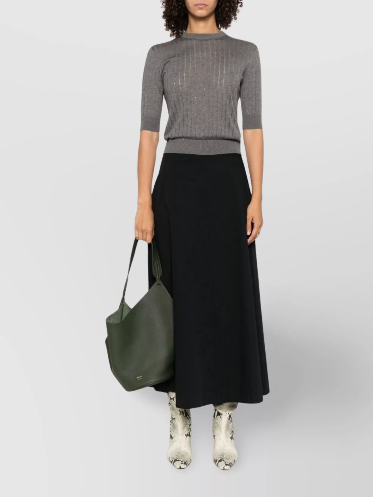 Max Mara Crewneck Sequin Embellished Short Sleeve Sweater In Gray