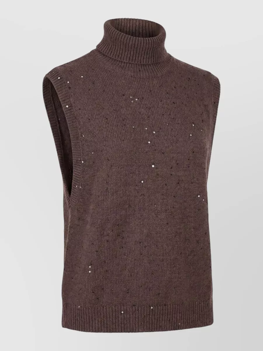 Brunello Cucinelli Cashmere Silk Short-Sleeve Turtleneck Top