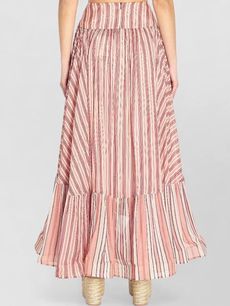 Zimmermann Striped Asymmetric Midi Pleated Skirt
