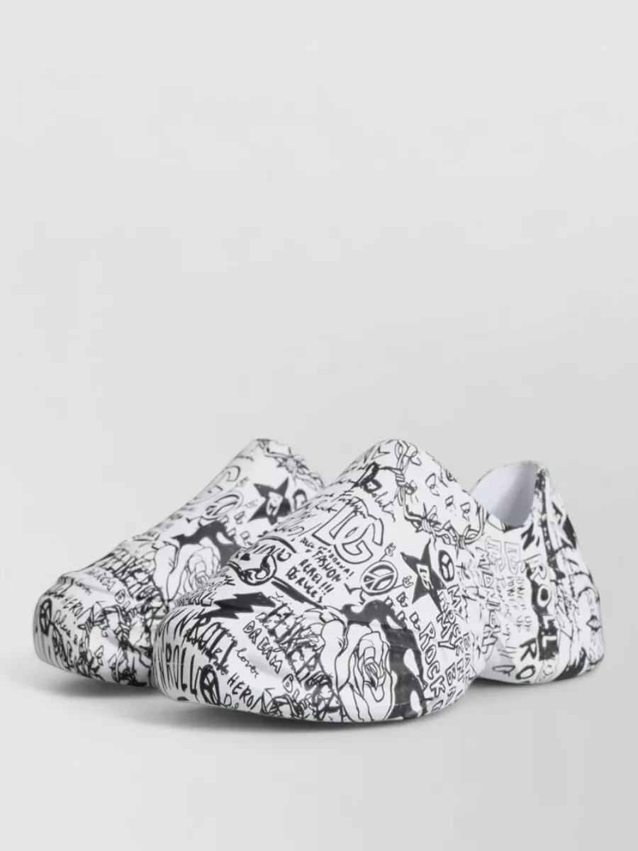 Dolce&Gabbana Leather Graffiti Print Slip-On Sneakers