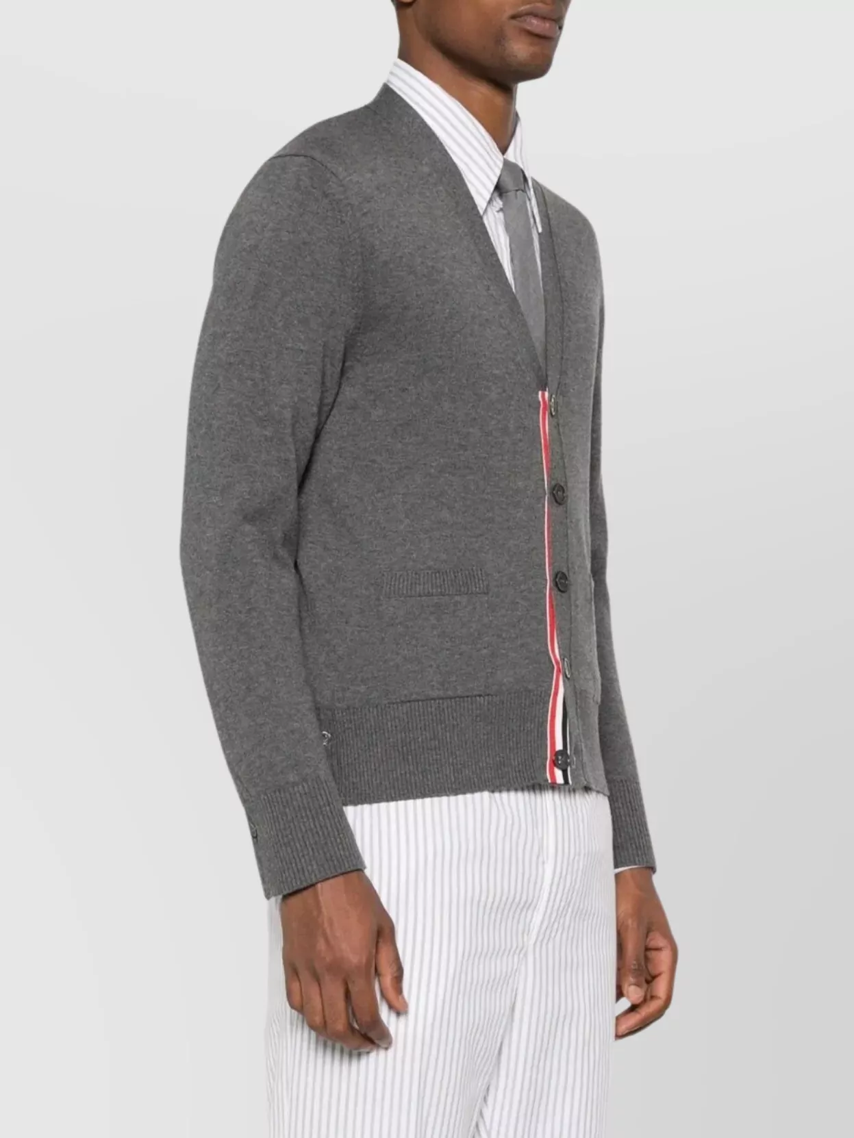 Thom Browne Cotton V-Neck Cardigan With 4 Bar Stripe