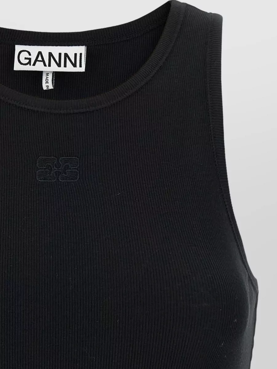 Ganni Ribbed Cotton Sleeveless Tank Top