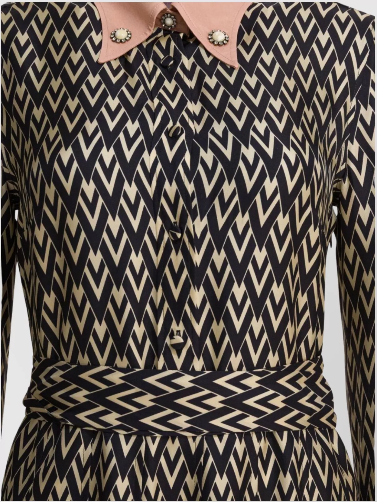 Valentino Waist Belted Buttoned Collar Long Sleeved Dress