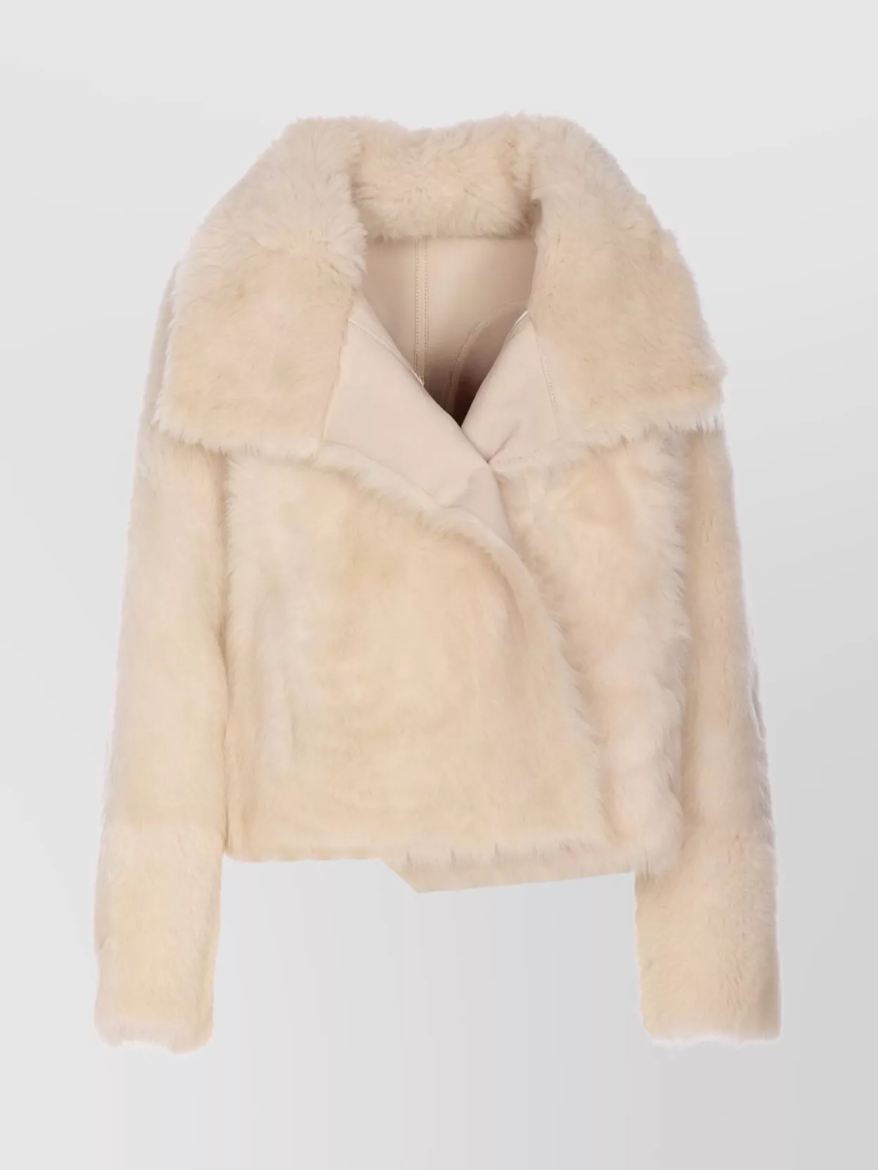 Yves Salomon Luxurious Faux Fur Jacket With Large Collar In Neutral