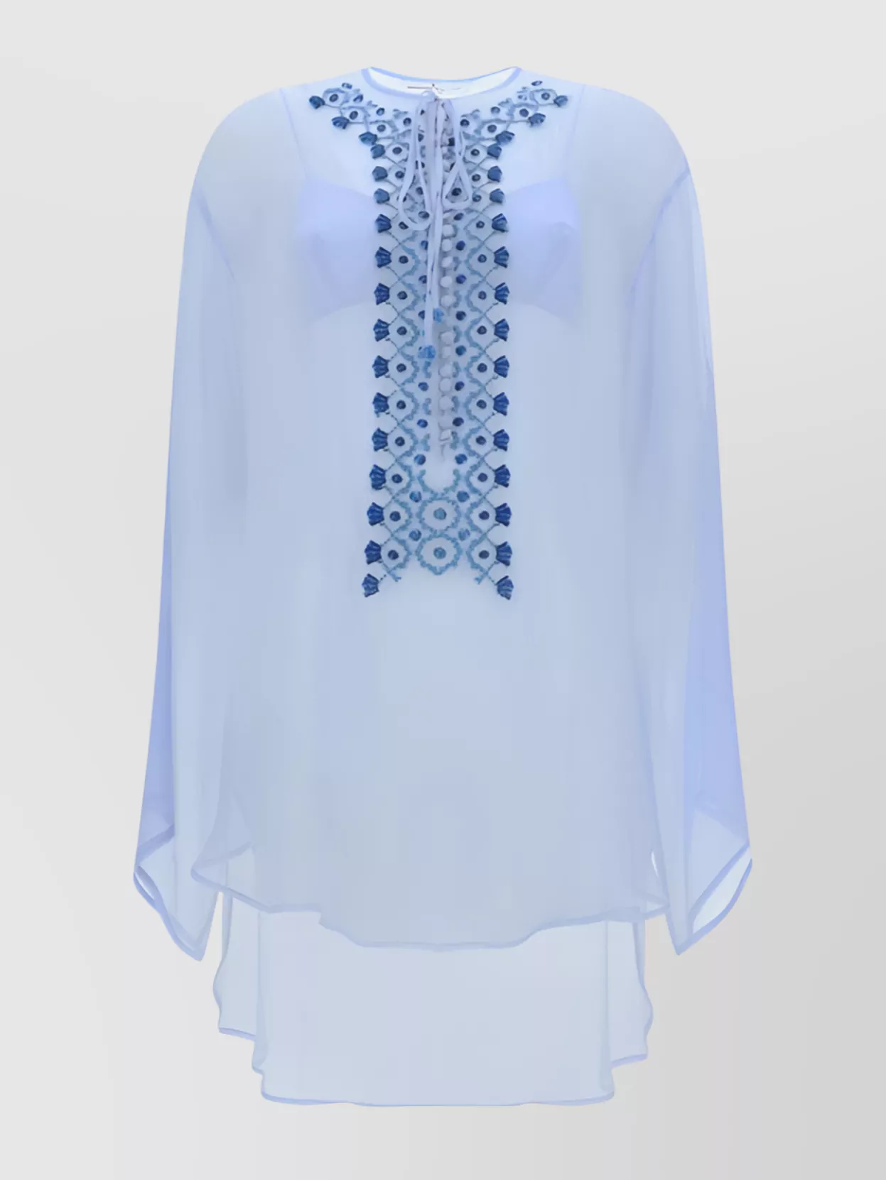 Shop Ermanno Scervino Embellished Silk Kaftan Blouse With Knotted Drawstring