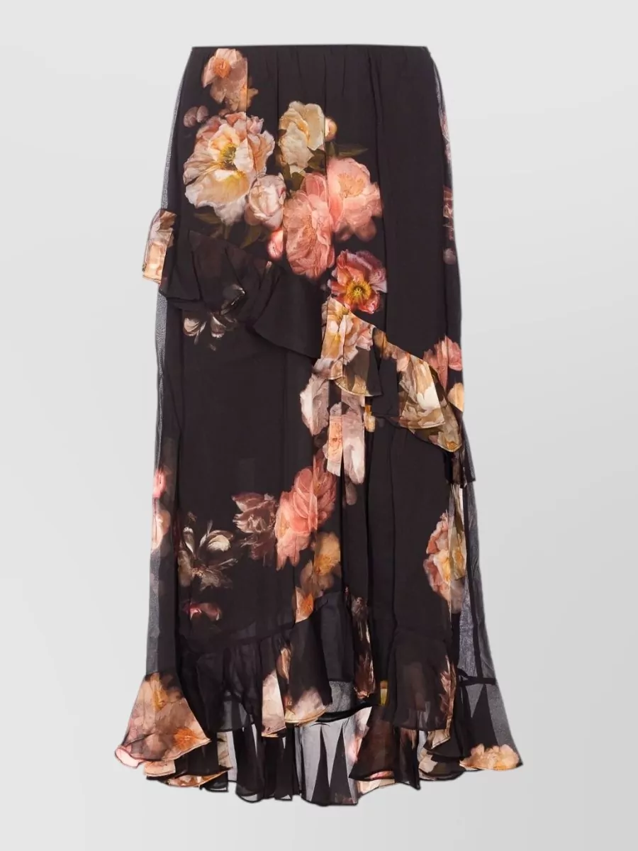 Zimmermann Floral Asymmetric Ruffled Midi Skirt