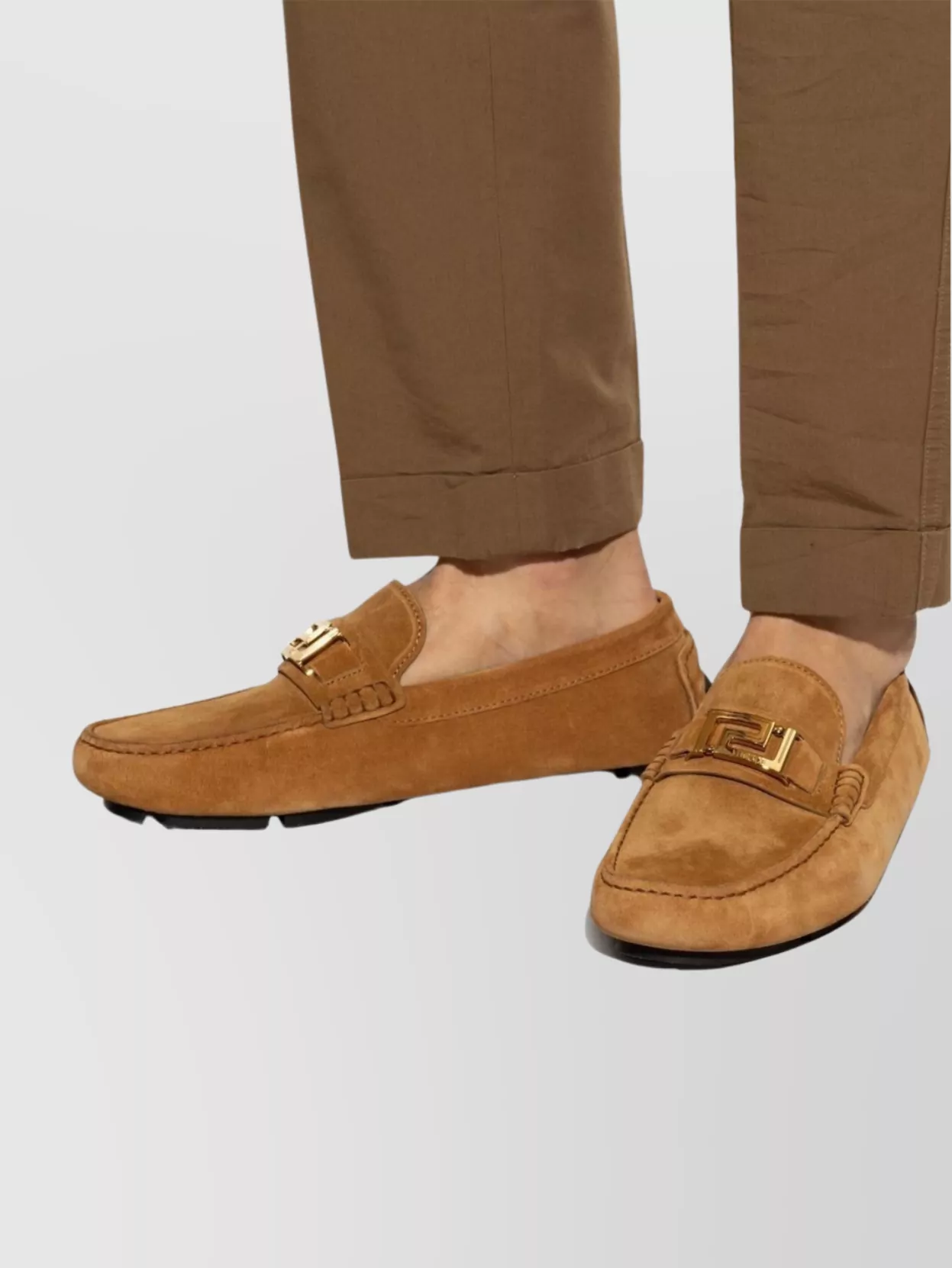 Versace Beige Suede Loafers Rubber Sole