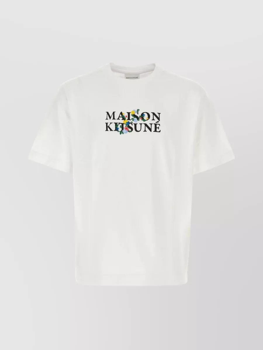 Shop Maison Kitsuné Embroidered Logo Cotton T-shirt In White