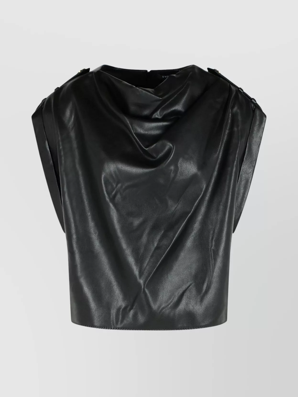 Balmain Cropped Eco-leather Draped Top