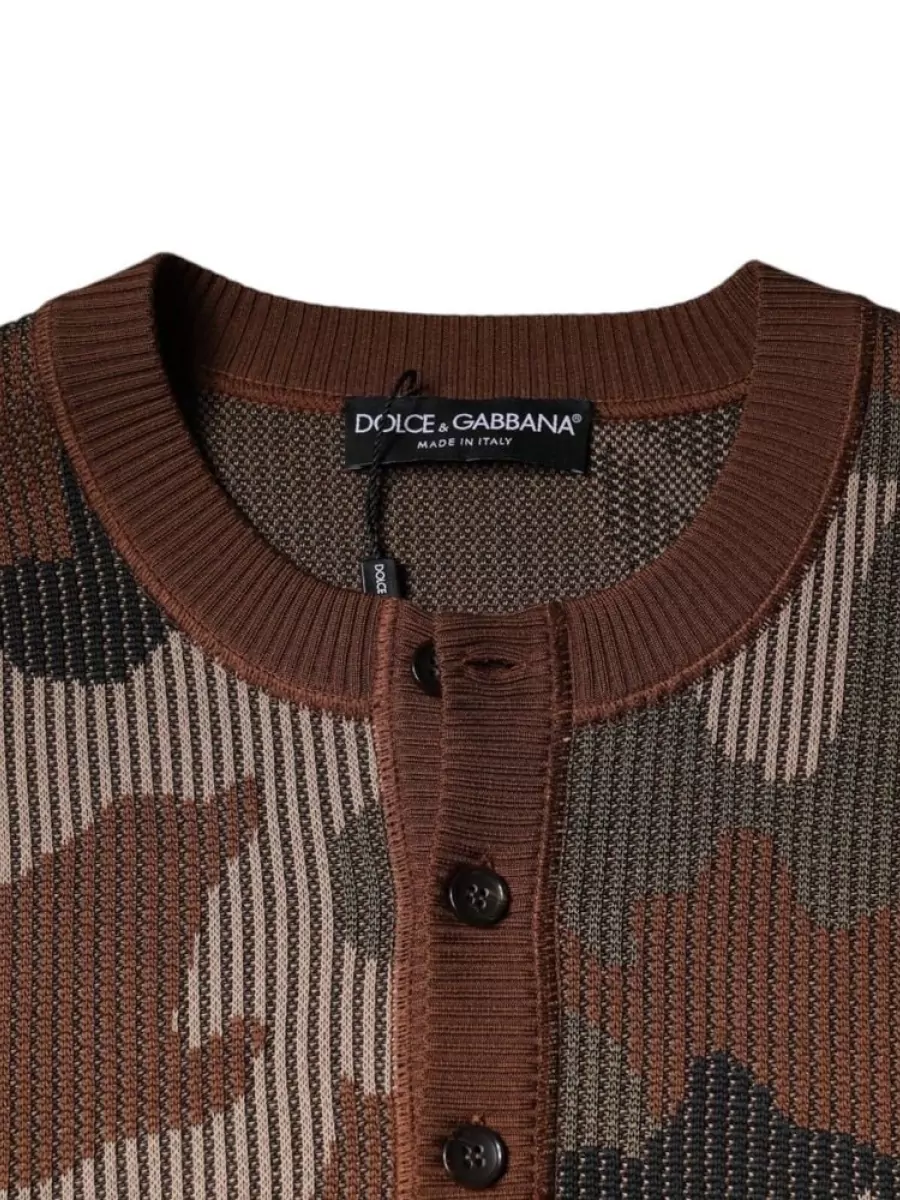 Dolce&Gabbana Silk Camouflage Ribbed Long-Sleeve Pullover