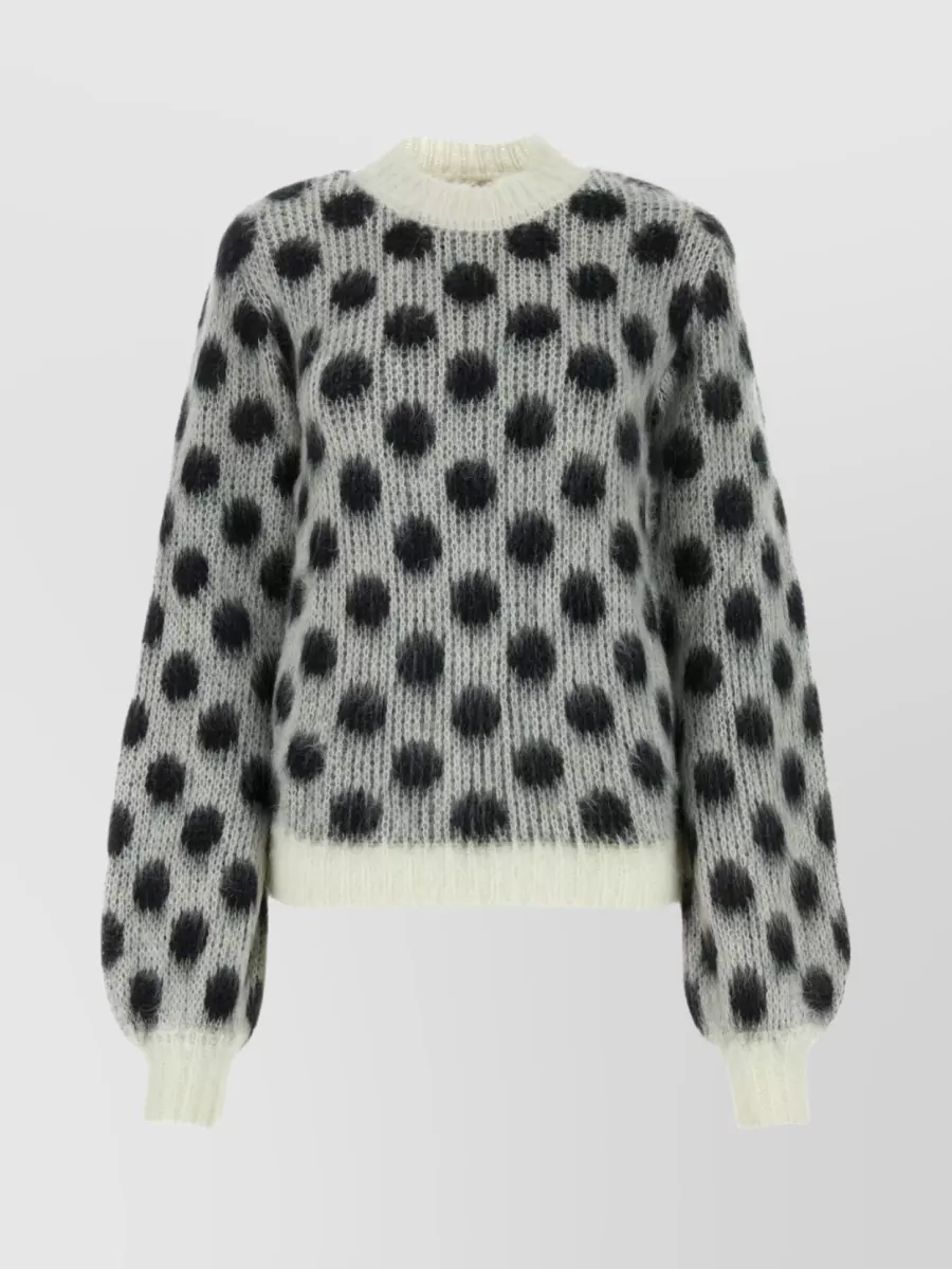 Shop Marni Polka Dot Knit Crewneck Sweater In Grey