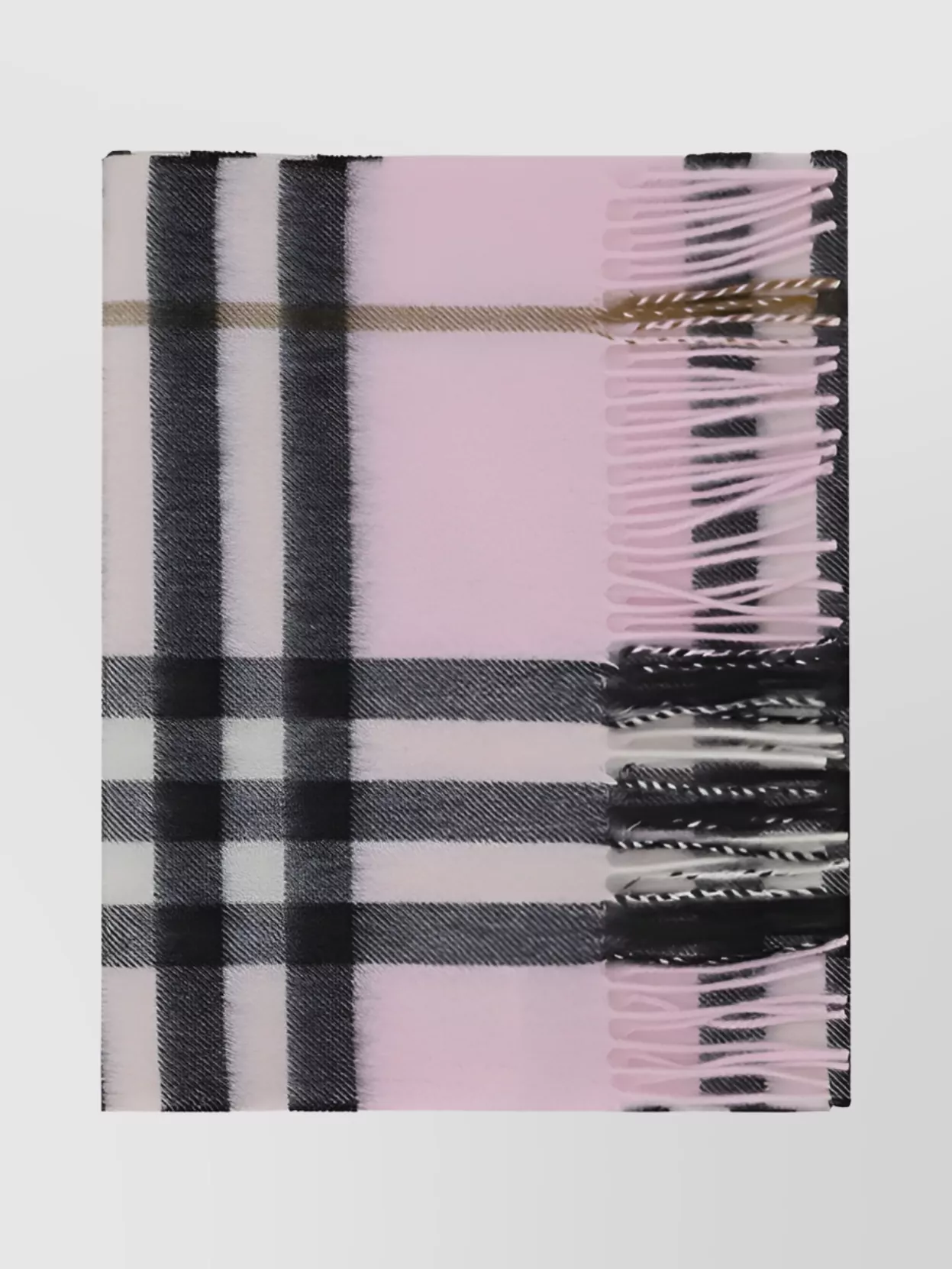 Shop Burberry Cashmere Checkered Scarf With Frayed Fringed Edges