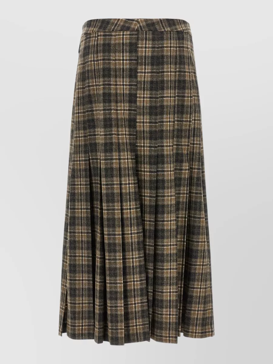 Brunello Cucinelli wool tartan pleated maxi skirt