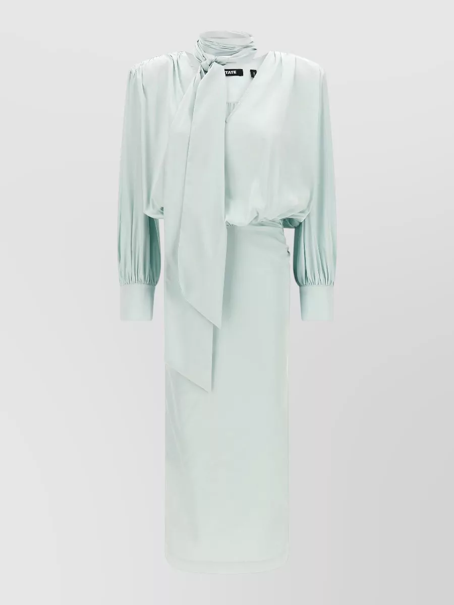 Rotate Birger Christensen ruched satin v-neck long-sleeve midi dress