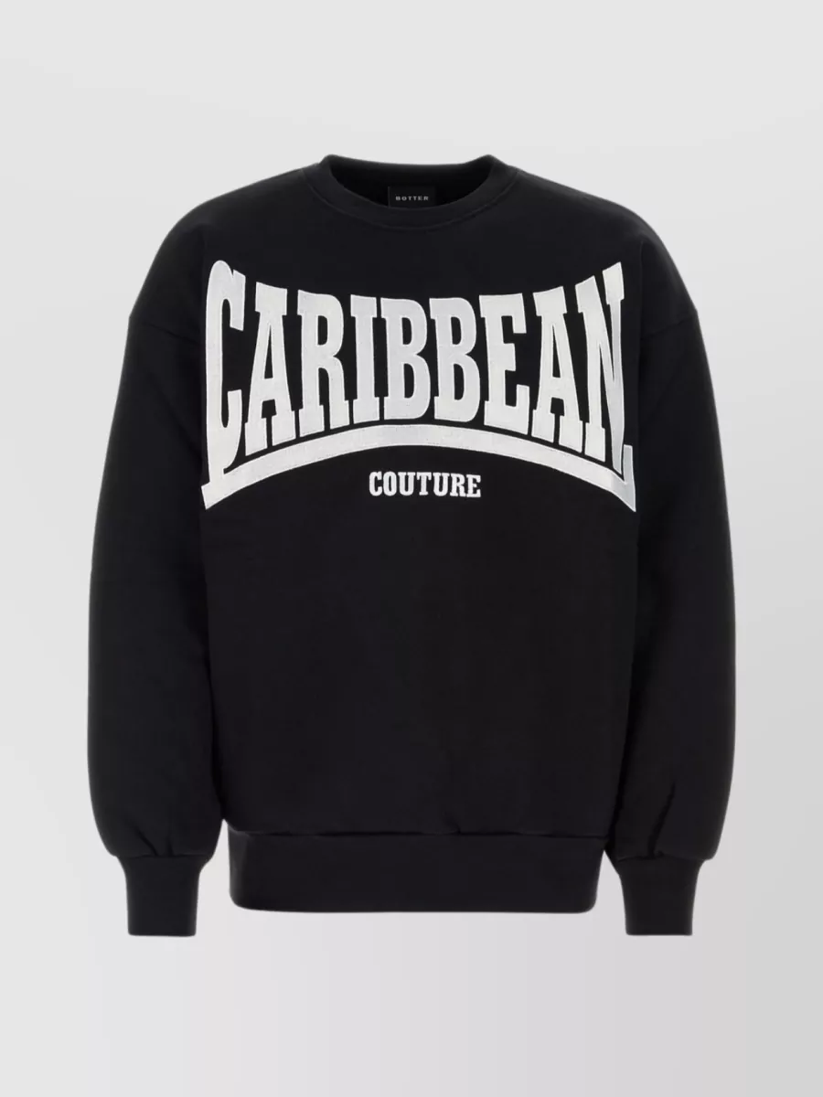 Shop Botter Organic Cotton Crew-neck Sweatshirt With Caribbean Couture Embroidery In Black