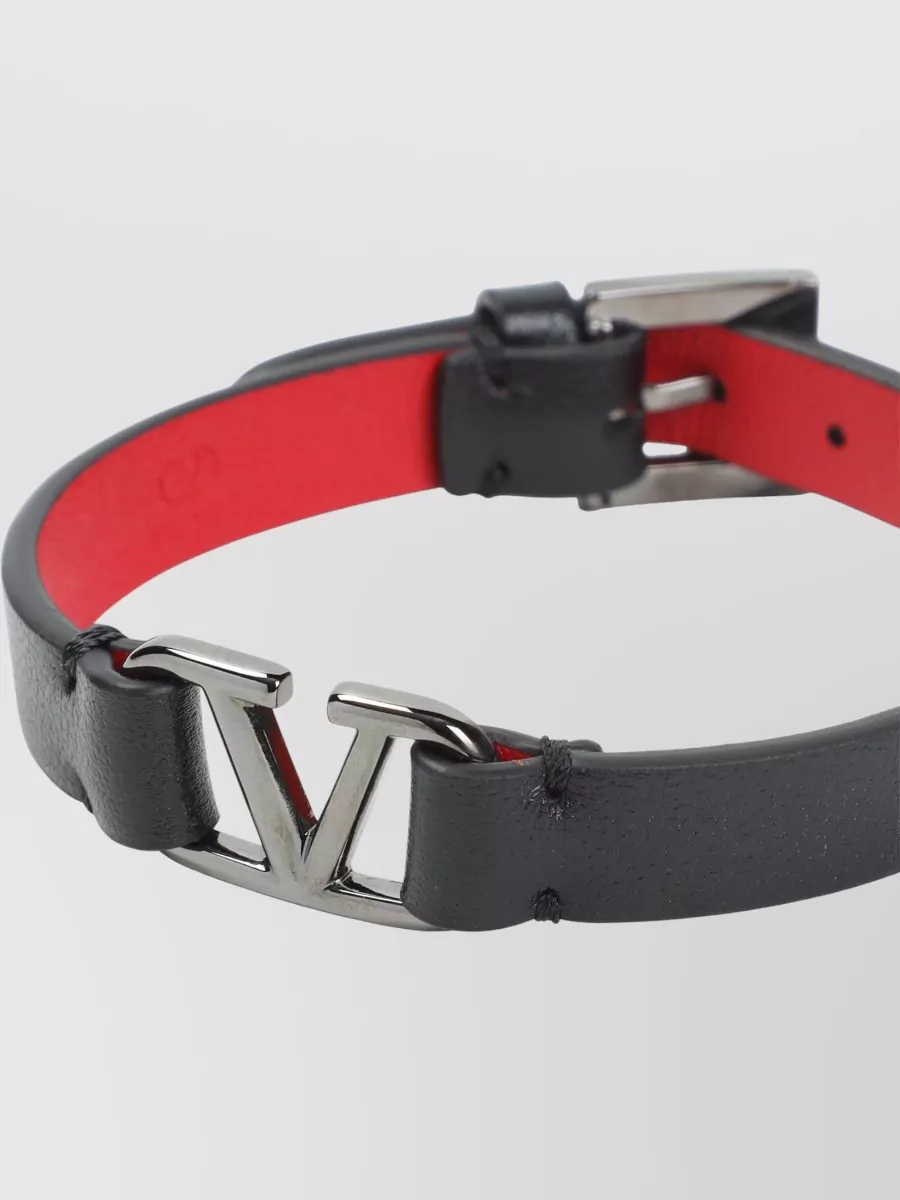 Valentino Garavani Vlogo Signature Leather Bracelet Silver Hardware