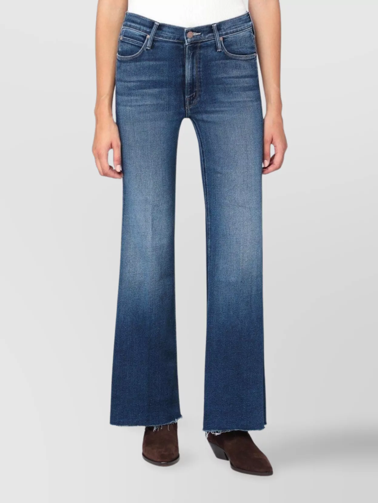 Mother Lil Doozy Fray Flared Jeans In Blue