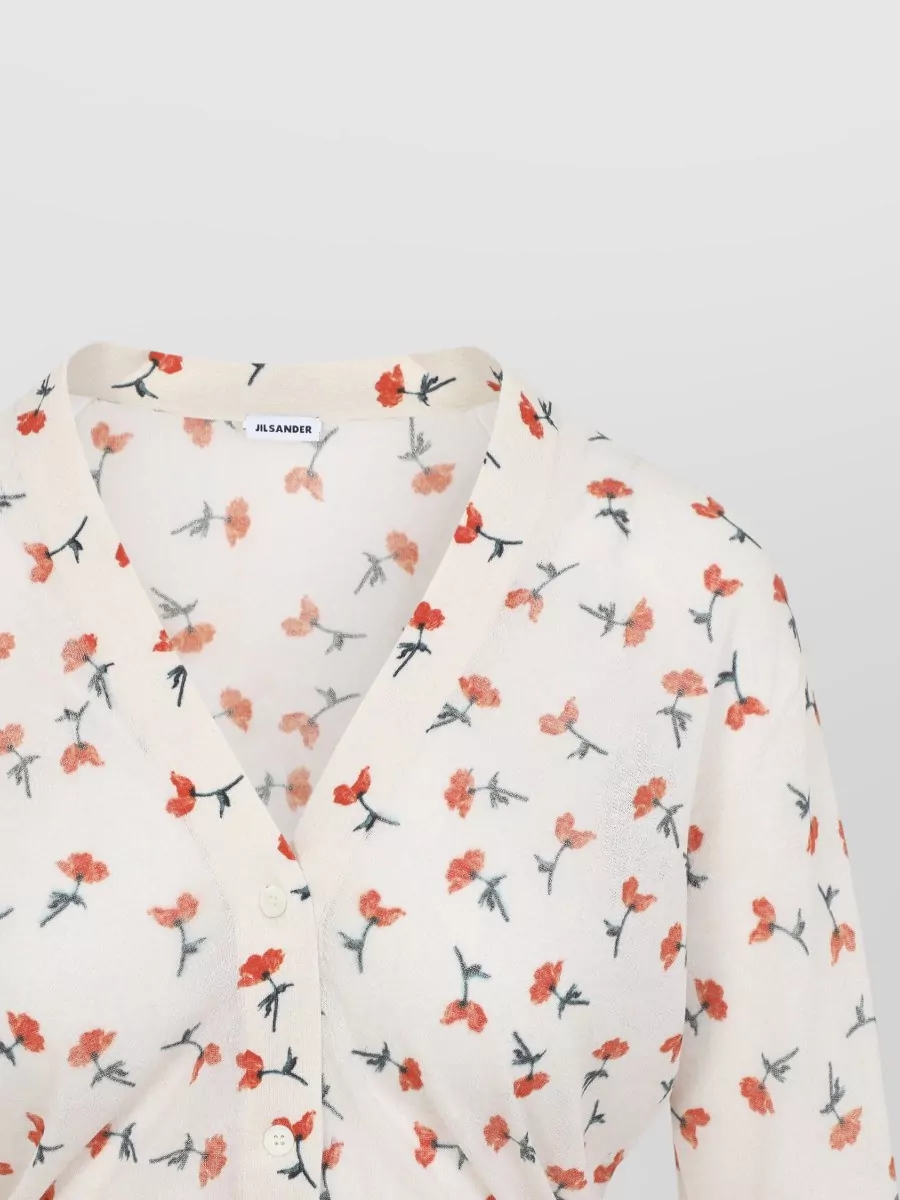 Jil Sander Floral-Print Cropped V-Neck Cardigan