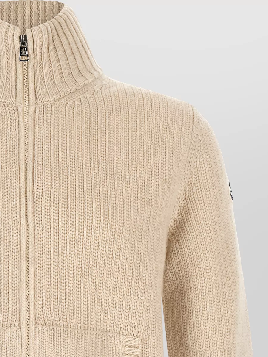 Moncler Wool Cashmere Ribbed High Neck Cardigan