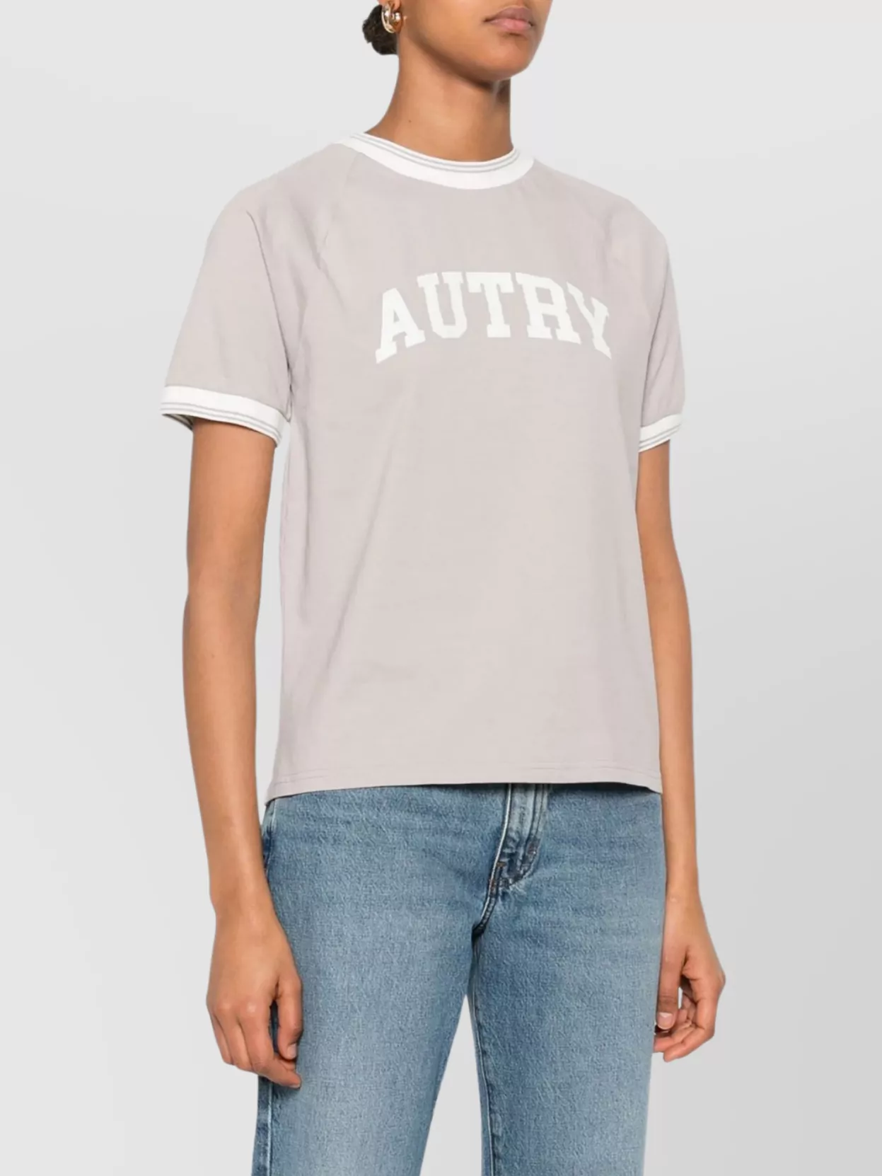 Autry Crew Neck Logo-Print T-Shirt With Stripe Trim
