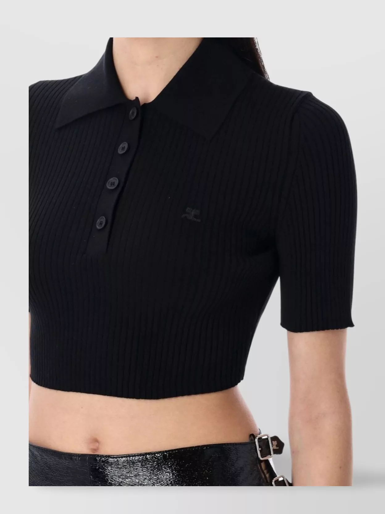 Courrèges Ribbed Knit Polo Crop