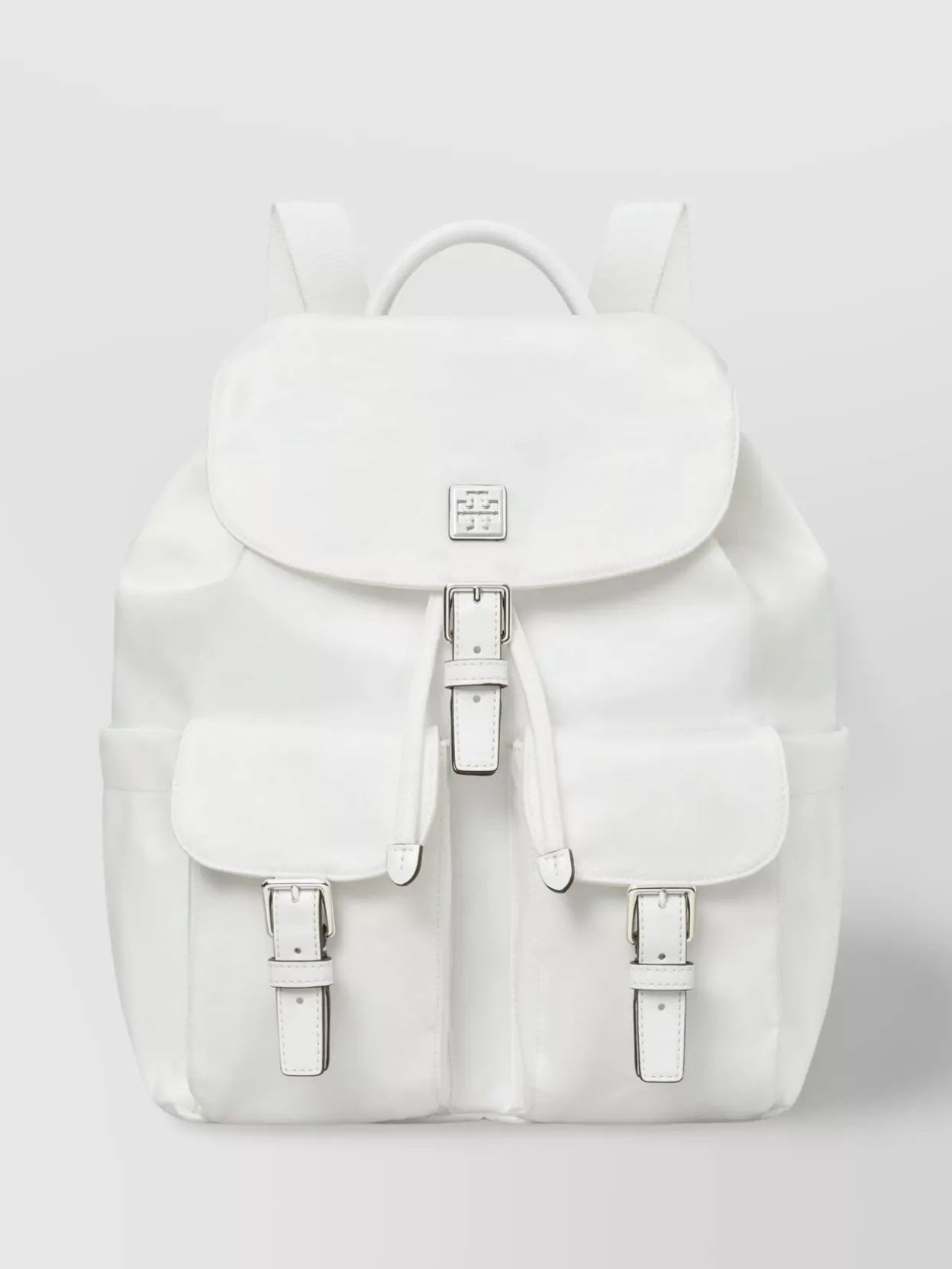 Tory Burch Adjustable Buckle Nylon Backpack With Flap Pockets