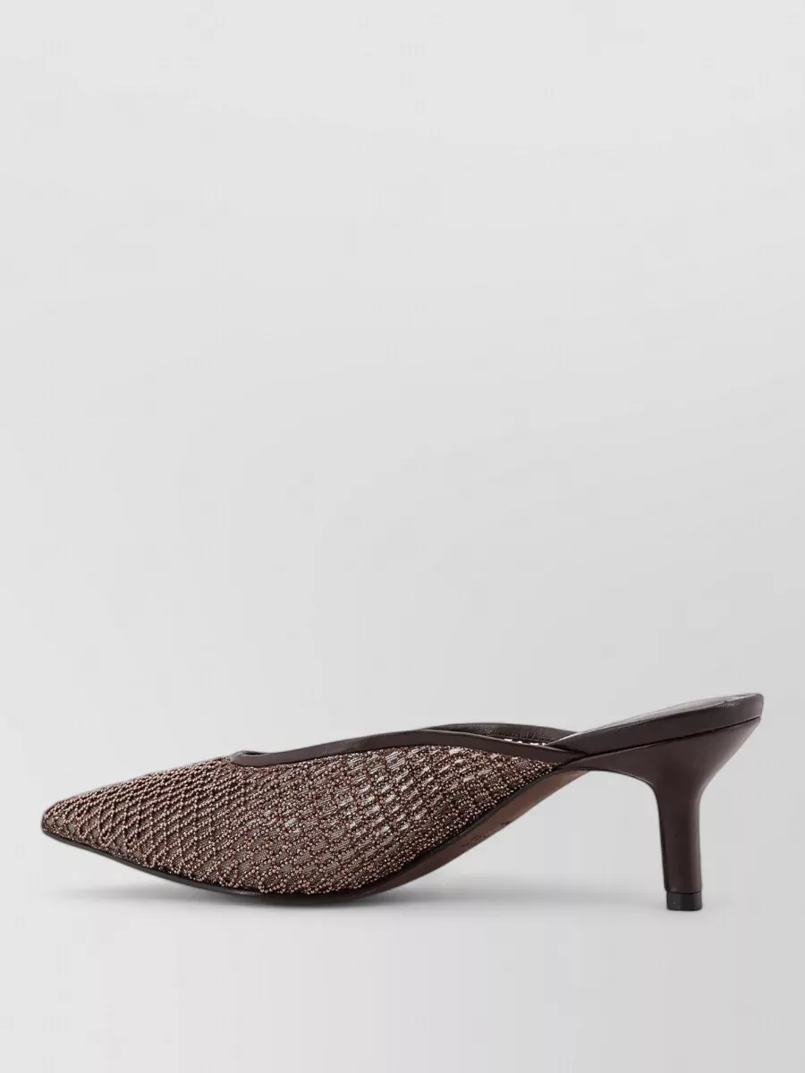 Brunello Cucinelli Leather Sandals Monili Detail Mid Heel