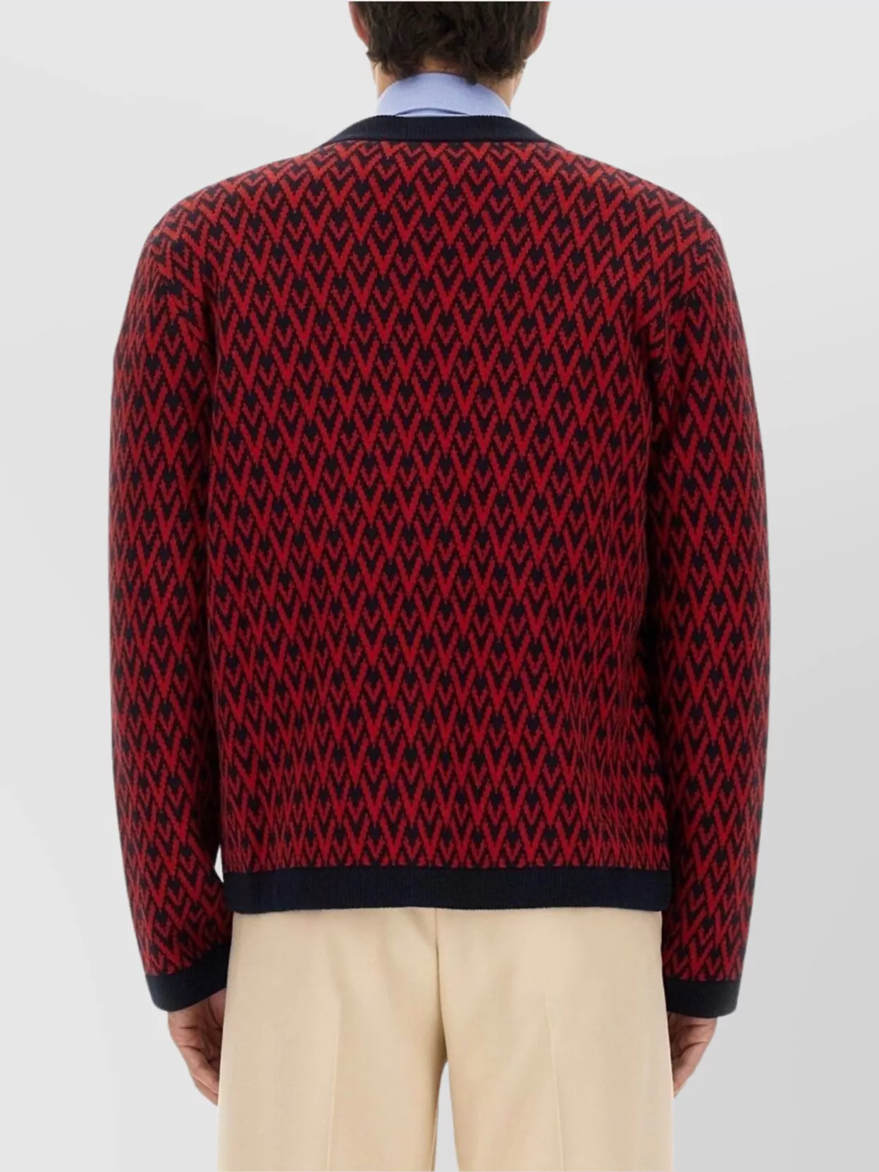Valentino Garavani Patterned-intarsia Wool Cardigan In Red