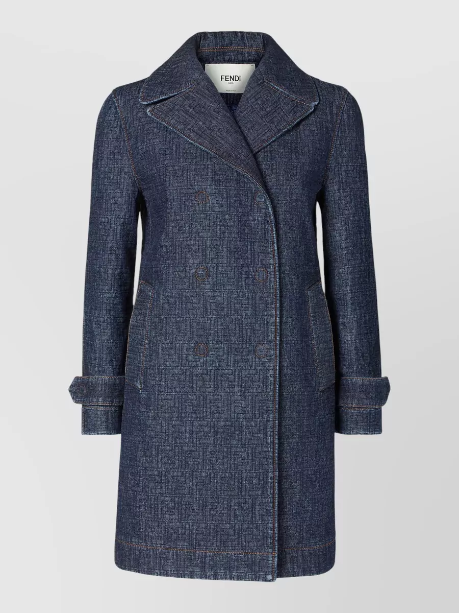 Fendi Padded Denim Caban Coat Double Breasted In Blue