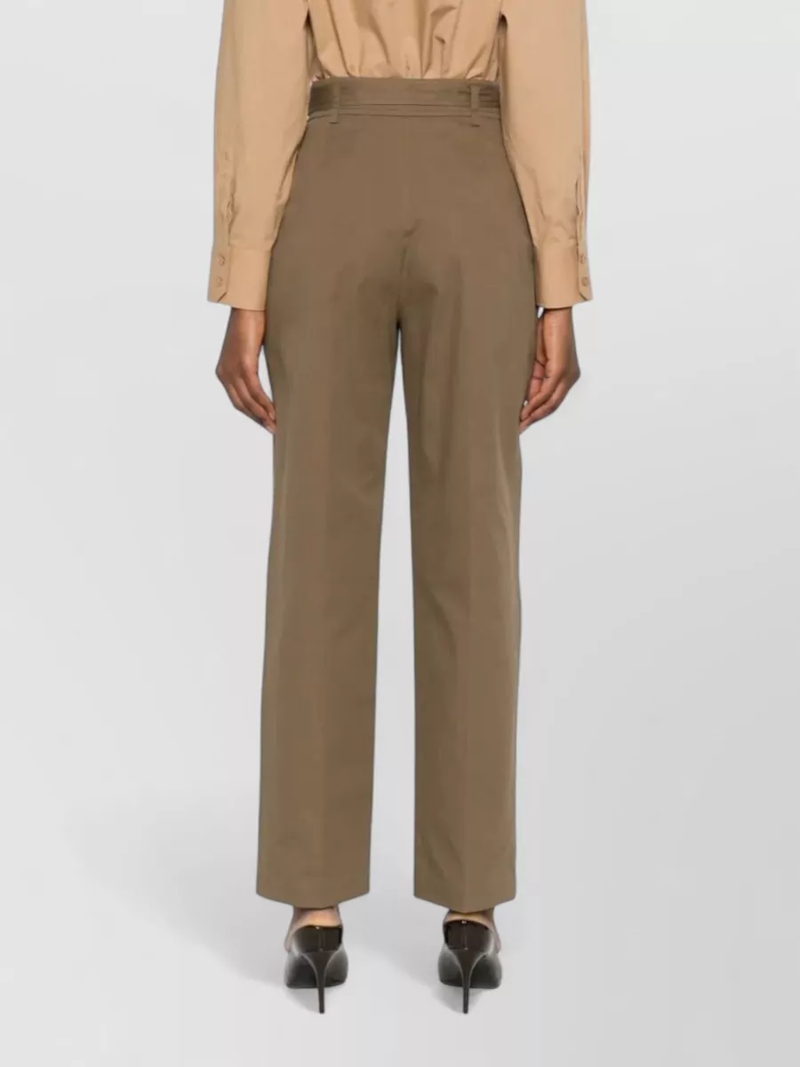 Saint Laurent Cotton High-Rise Straight-Leg Belted Trousers