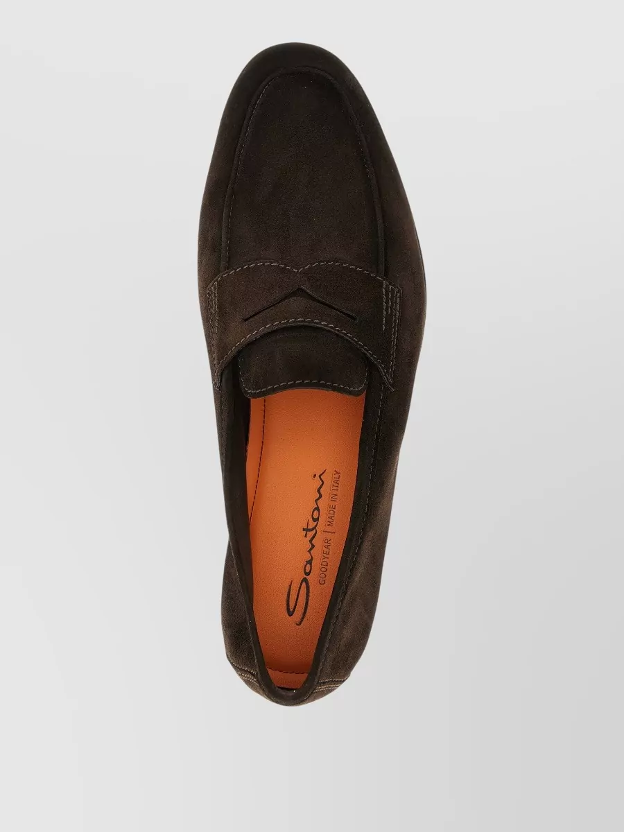 Santoni Carlos Loafers Round Toe Suede Stitch Detailing