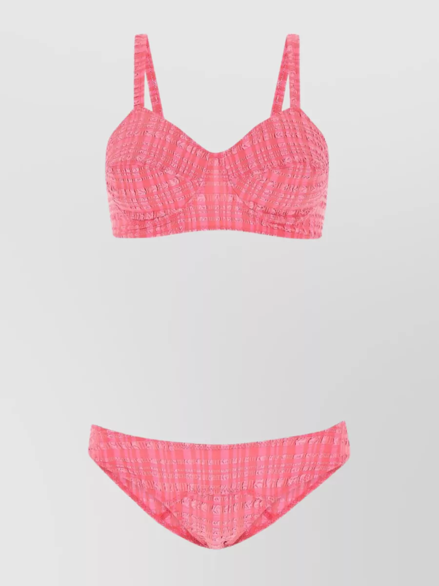 Shop Lisa Marie Fernandez Adjustable Strap Seersucker Bikini In Pink