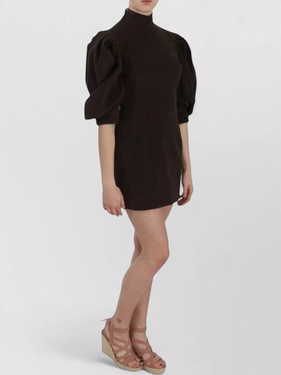 Dolce&Gabbana Corduroy Mock Neck Puff Sleeve Mini Dress