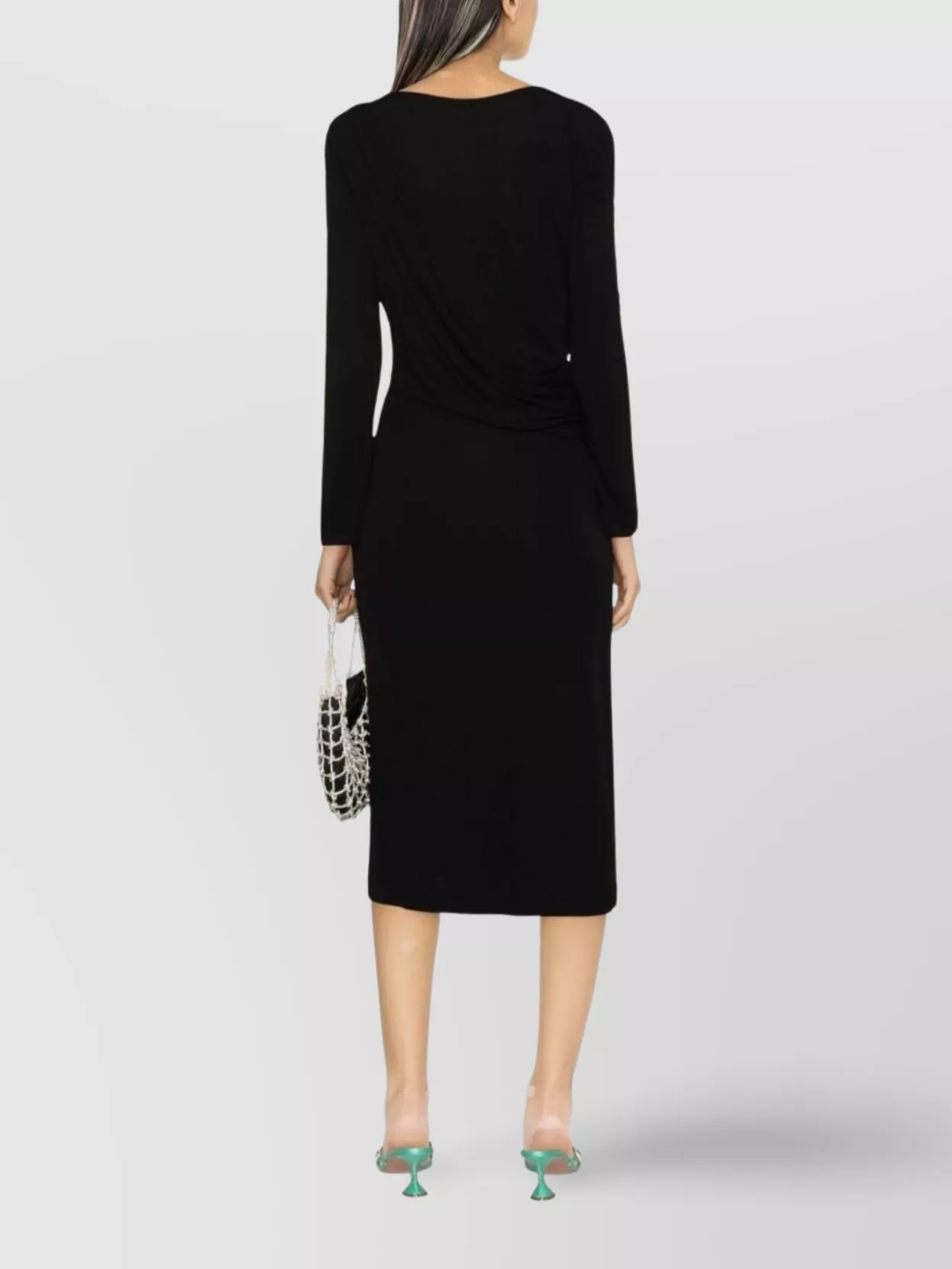 Alberta Ferretti V Neck Midi Dress With Long Sleeves
