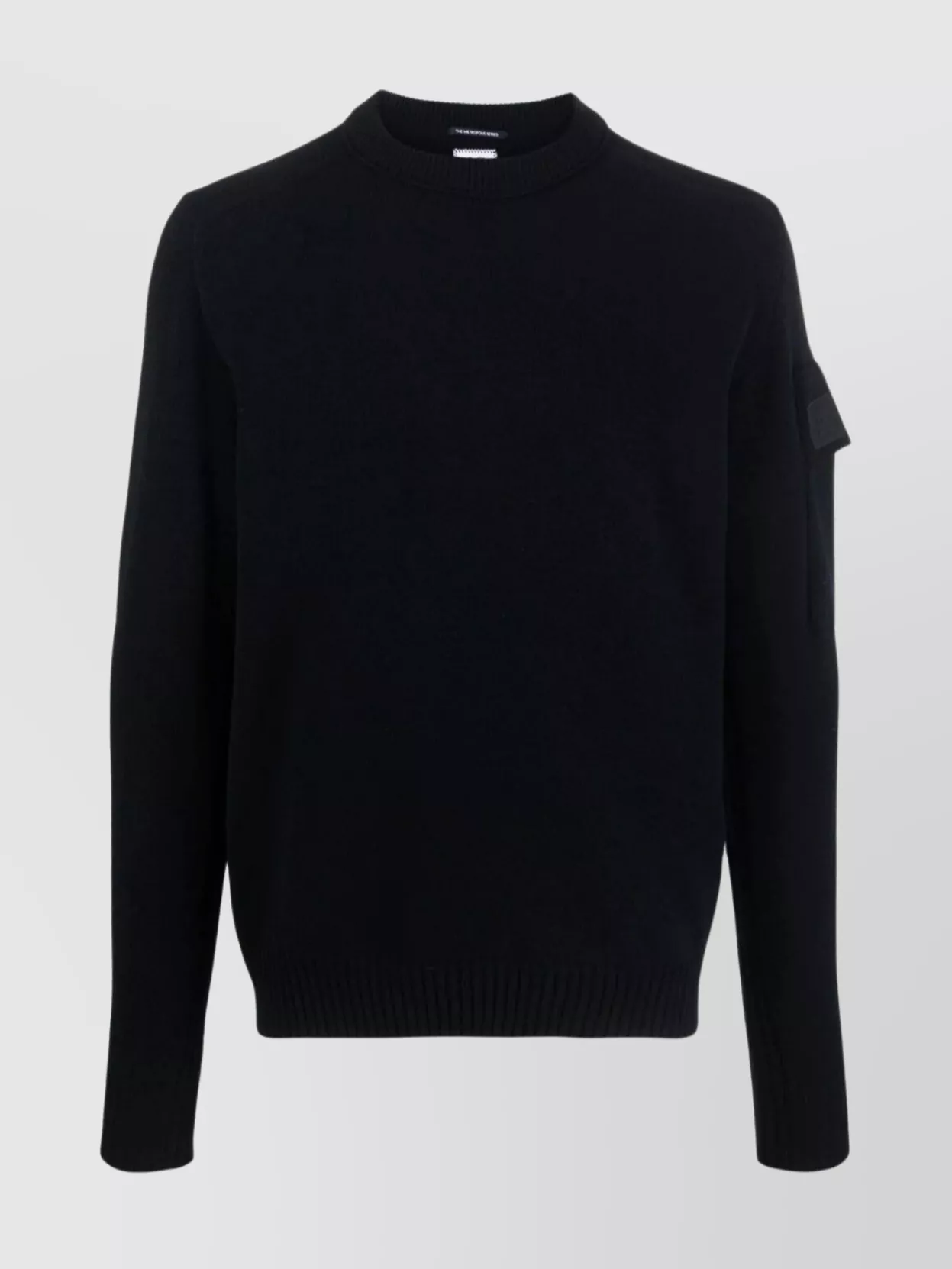 Shop C.p. Company Ribbed Crewneck Knitwear With Sleeve Pocket In Black