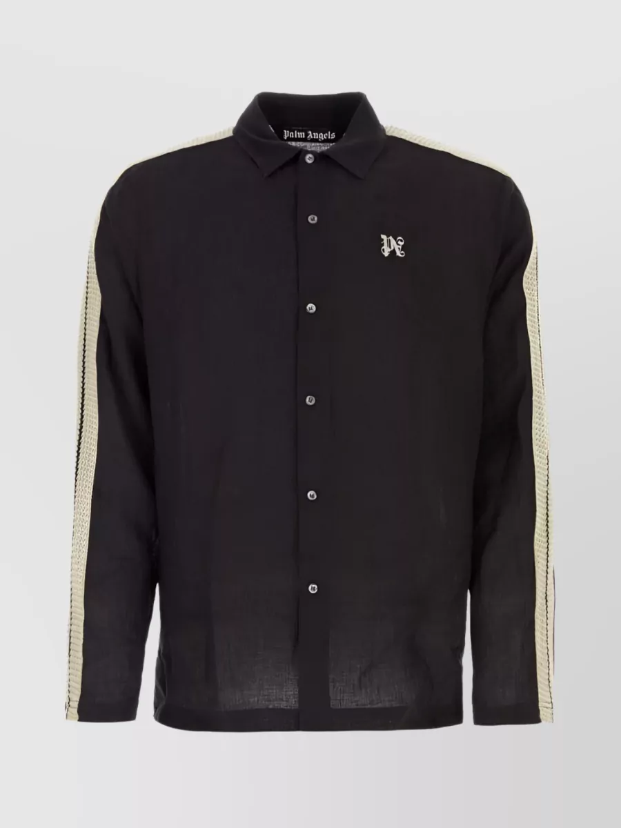 Shop Palm Angels Monogram Pa Linen Shirt In Black