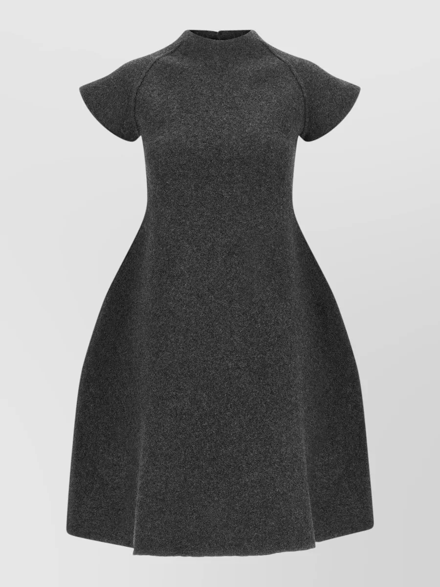 Jil Sander virgin wool mock neck short sleeve a-line knee-length dress