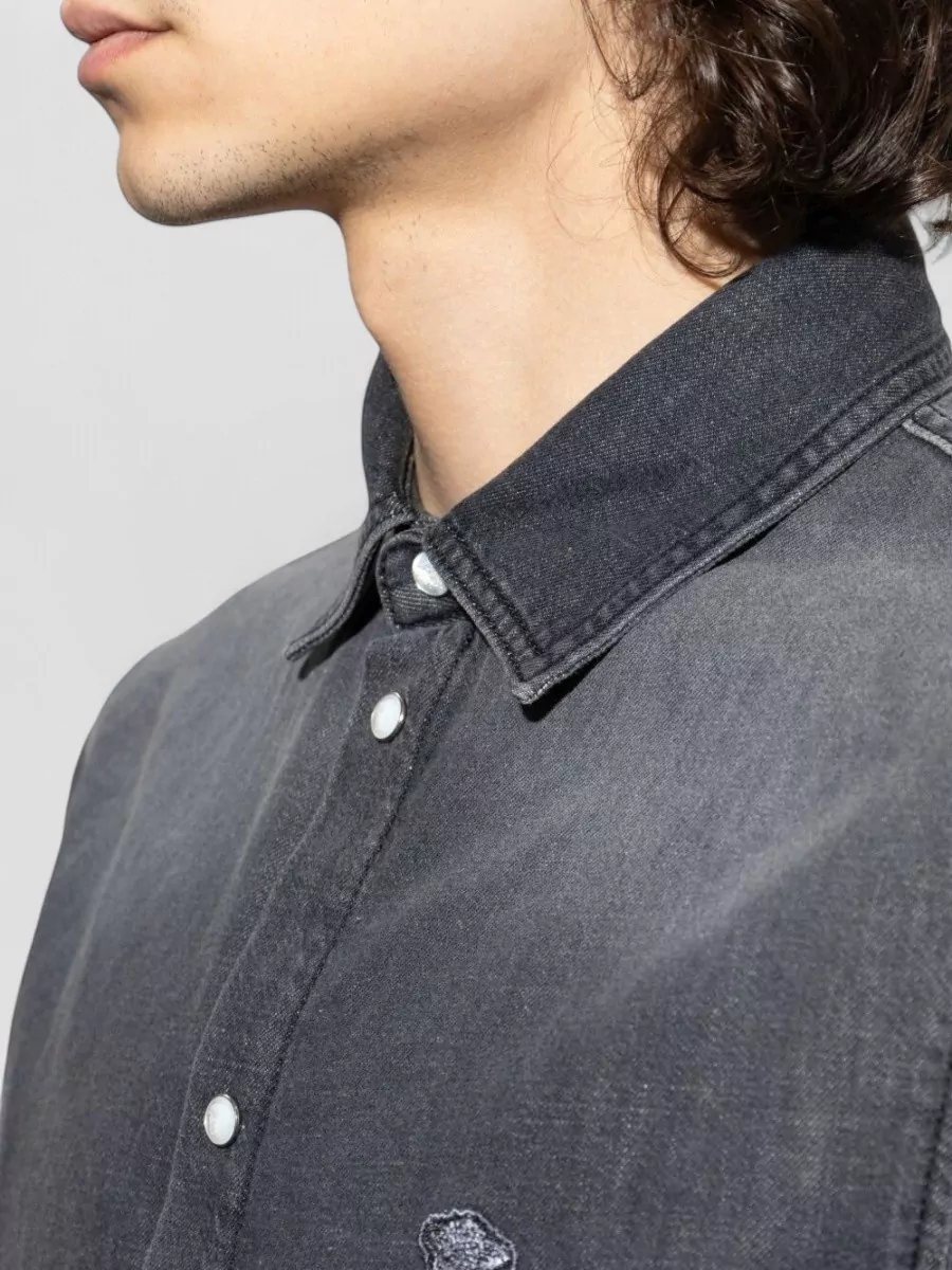 Versace Long Sleeve Shirt Curved Hem Nylon Silk