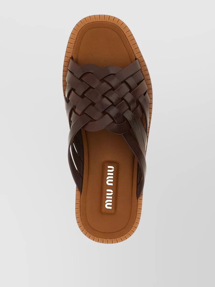 Miu Miu Leather Woven Slides