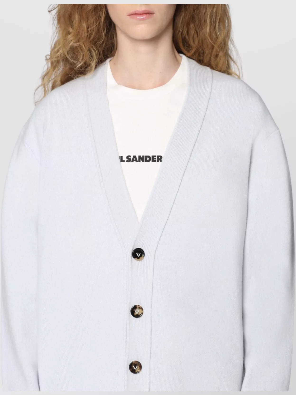 Bottega Veneta Powder Blue Stretch Cashmere Blend Cardigan In White