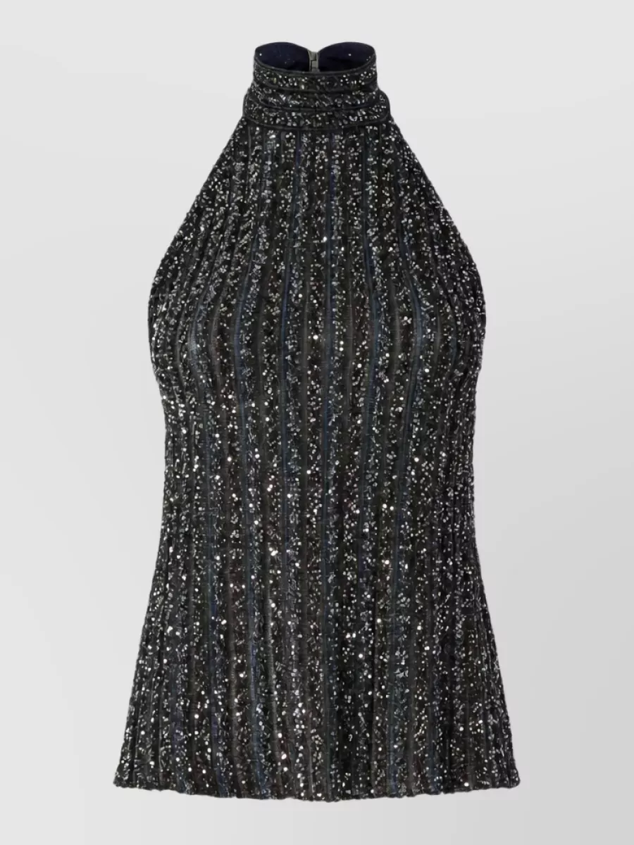 Missoni Striped sequin sleeveless halterneck top